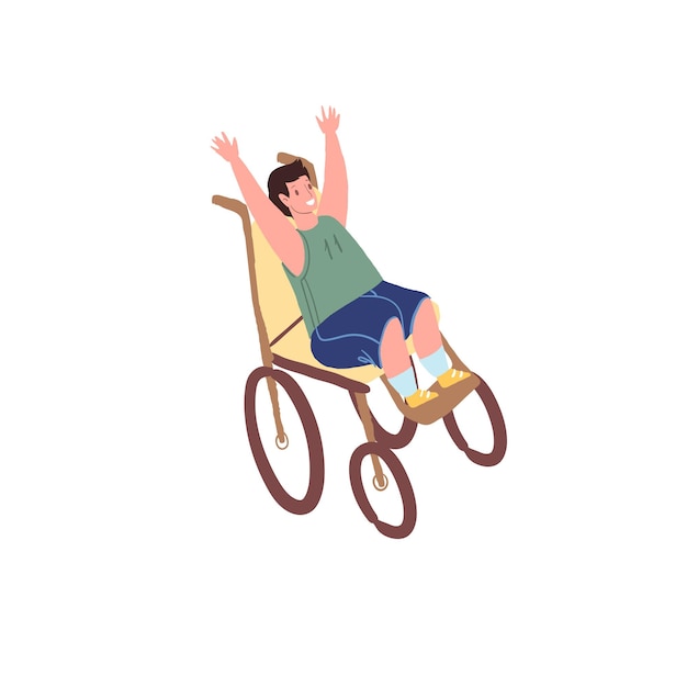 Flat cartoon boy characterchild athlete with disabilitiesdisabled sport social vector illustration concept