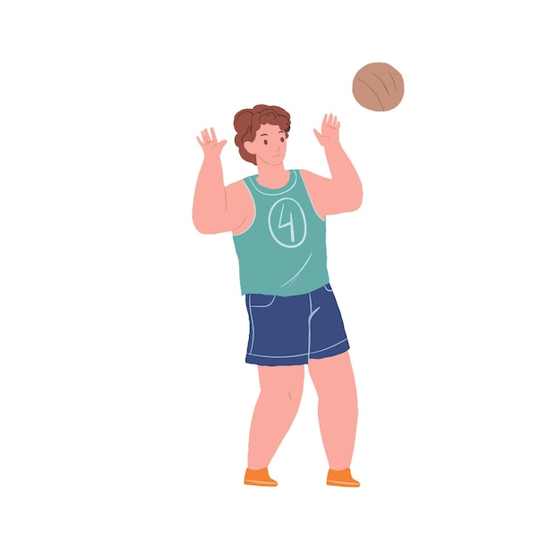 Flat cartoon character doing sport activitieshealthy sporty lifestyle vector illustration concept