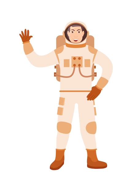 Плоский мультипликационный персонаж космонавт на белом фоне