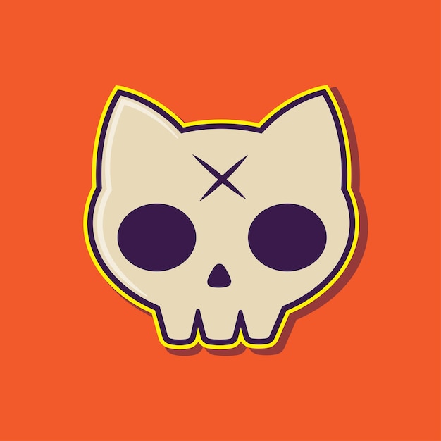 Vector flat cartoon design cat skull
