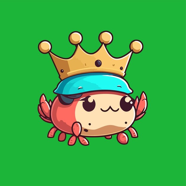 Flat cartoon design a crab wearing a crown a cute mascot for an animal with two worlds