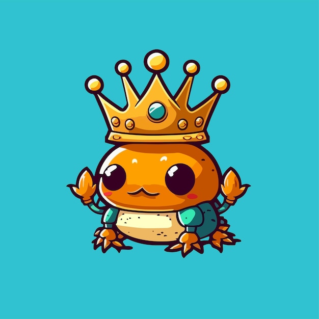 Flat cartoon design a crab wearing a crown a cute mascot for an animal with two worlds