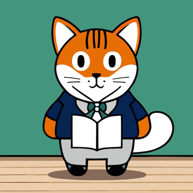 Simpatico cartone animato design piatto mascotte per un gatto con un'uniforme scolastica