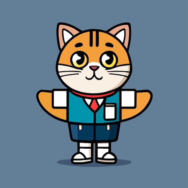 Flat cartoon design cute mascot for a cat with a school uniform