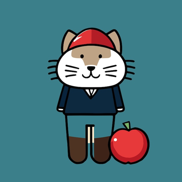 Flat cartoon design cute mascot for a cat with a school uniform