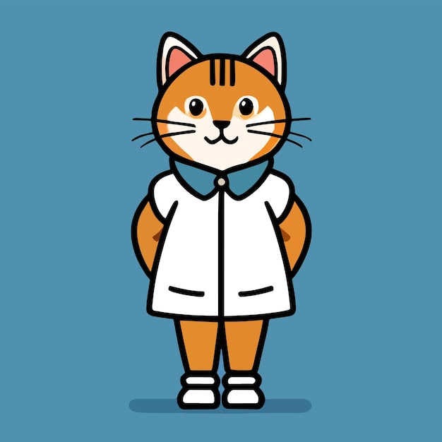制服を着た猫のフラットな漫画デザインのかわいいマスコット