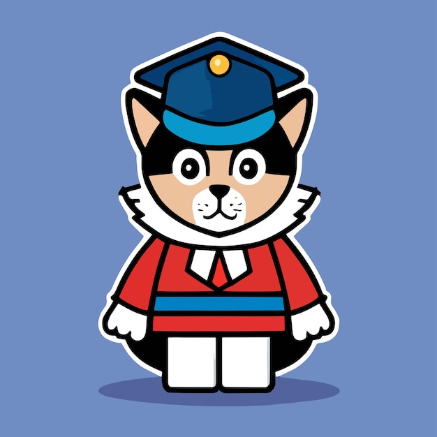 Vettore simpatico cartone animato design piatto mascotte per un gatto con un'uniforme scolastica