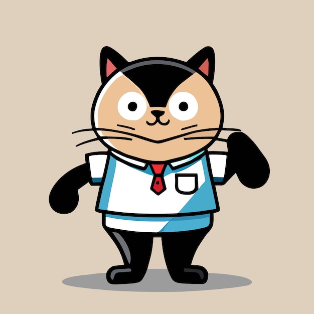 Flat cartoon design cute mascot for a cat with a school uniform