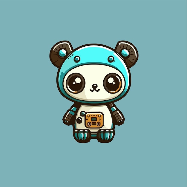 Flat cartoon design of a cute panda robot mascot Suitable for card book and advertisement designs