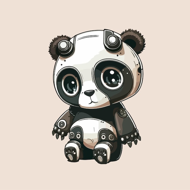 Flat cartoon design of a cute panda robot mascot Suitable for card book and advertisement designs