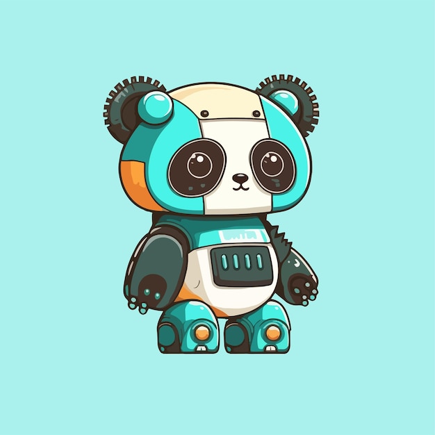 Flat cartoon design of a cute panda robot mascot Suitable for card book and advertisement designs