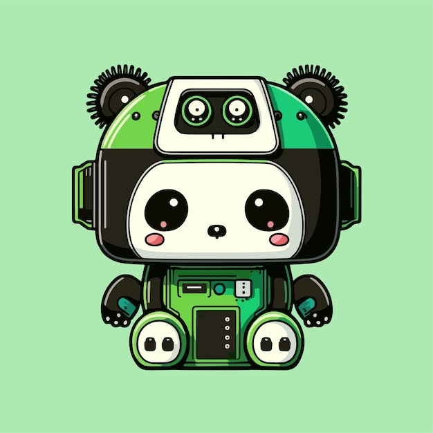 Flat cartoon design of a cute panda robot mascot Suitable for card book and advertisement designs