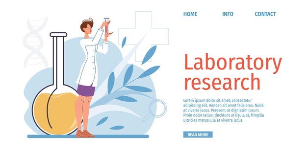 Flat cartoon doctor character in uniform landing page