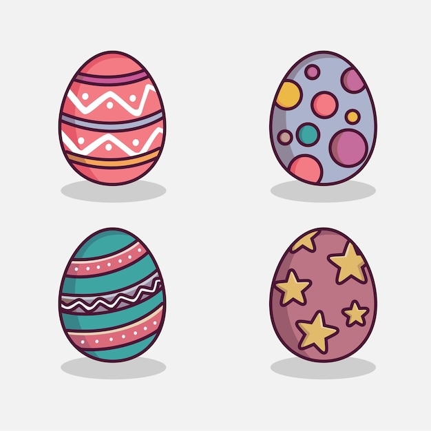 Vector flat cartoon easter day egg collection