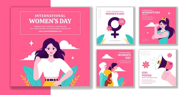 Flat Cartoon HandDrawn Illustration for International Women39s Day Social Media Post Design