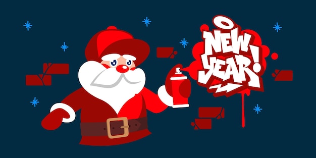 Vector flat cartoon hiphop santa claus spraying graffity vector illustration art