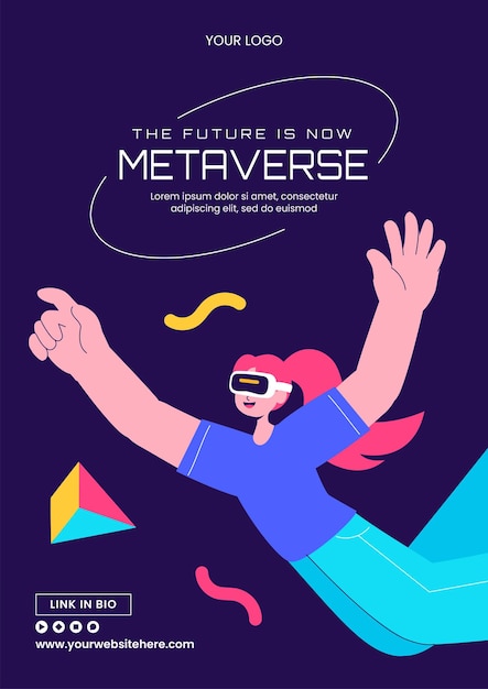 Flat Cartoon Illustratie van Metaverse Social Media Flyer Templates