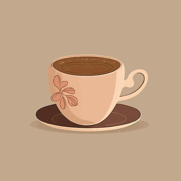 Flat cartoon illustration of cute beautiful glass cup of coffee in pastel brown colors