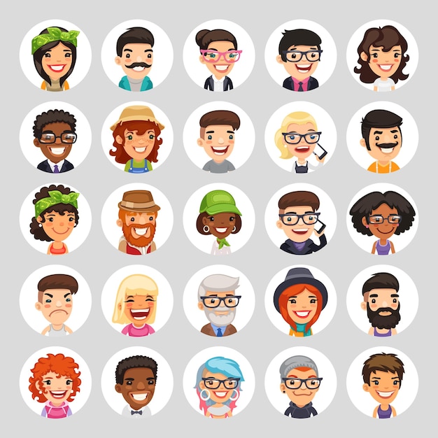 Flat cartoon round avatars on white