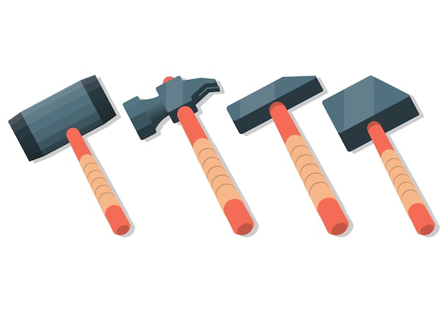 Vector flat cartoon set with hammer