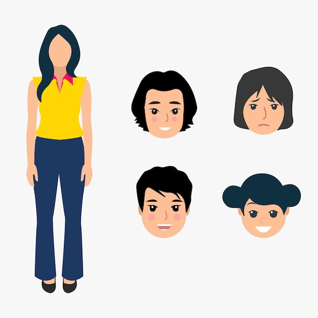 Flat cartoon style woman vector with different hair style set