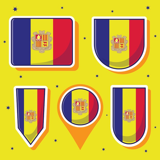 Vector flat cartoon vector illustration of andorra national flag with many shapes inside