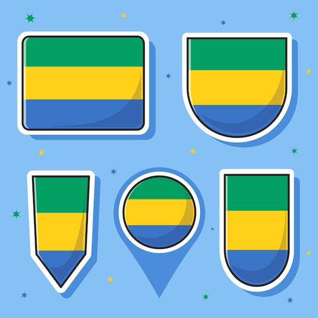 Flat cartoon vector illustration of Gabon national flag with many shapes inside