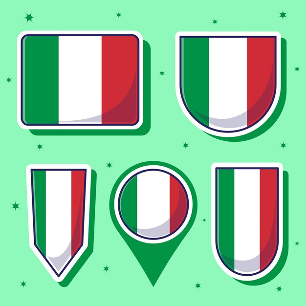 Vector flat cartoon vector illustration of italy national flag with many shapes inside