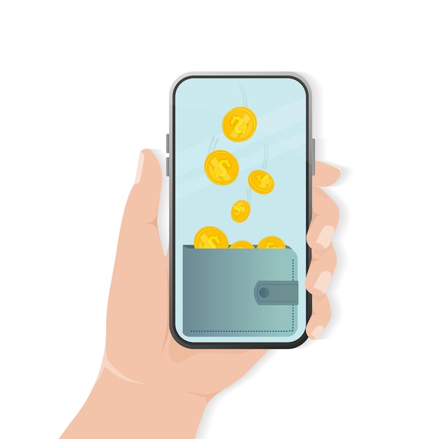 Flat cash back with smartphone for mobile app design.