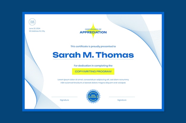Flat certificate appreciation template