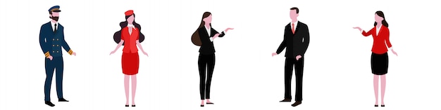 航空会社スタッフのフラットキャラクターセット