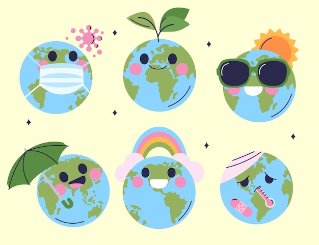 Flat character elements collection for earth day celebration