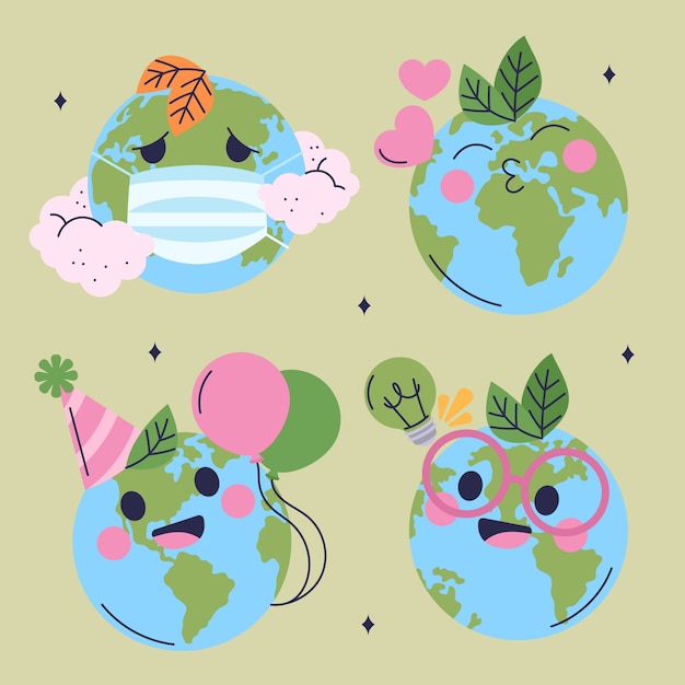 Flat character elements collection for earth day celebration