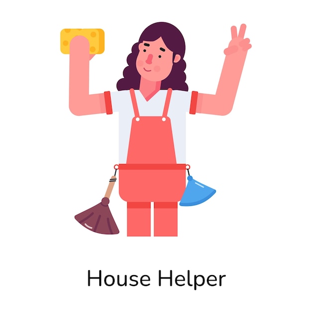 A flat character icon of a house helper