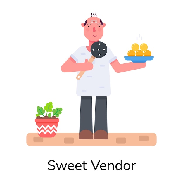 A flat character icon of indian sweet vendor