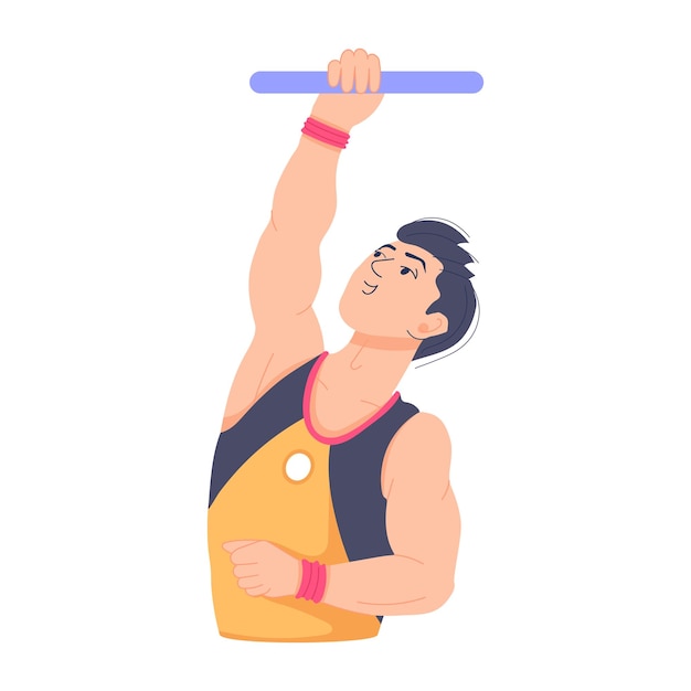 Vettore illustrazione a carattere piatto di un atleta che tiene la barra della ginnasta