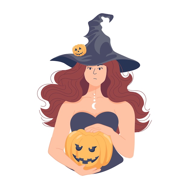 Illustrazione a carattere piatto della strega di halloween