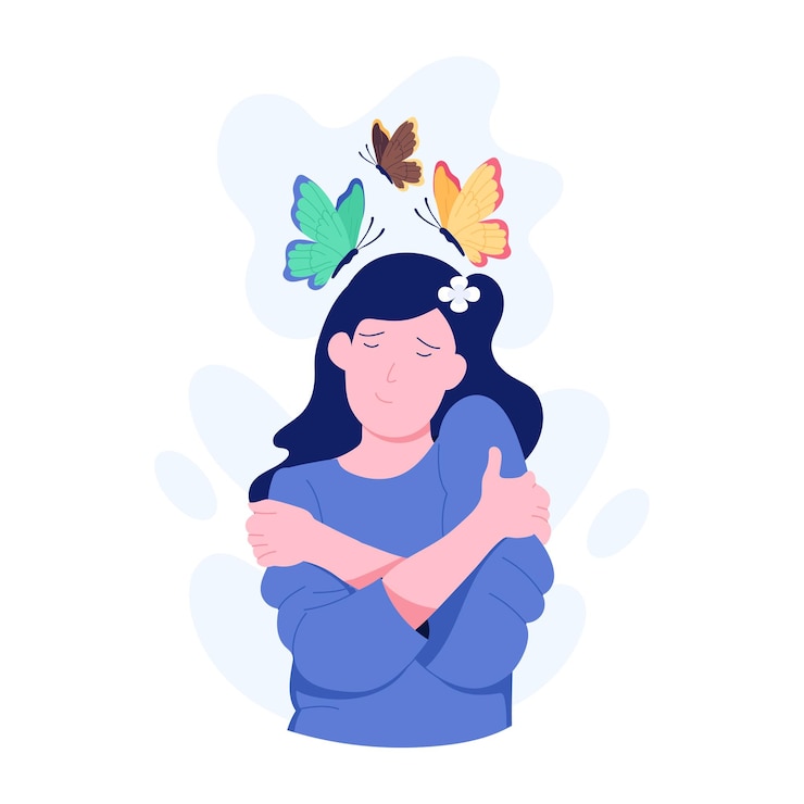 वेक्टर a flat character illustration of overthinking girl