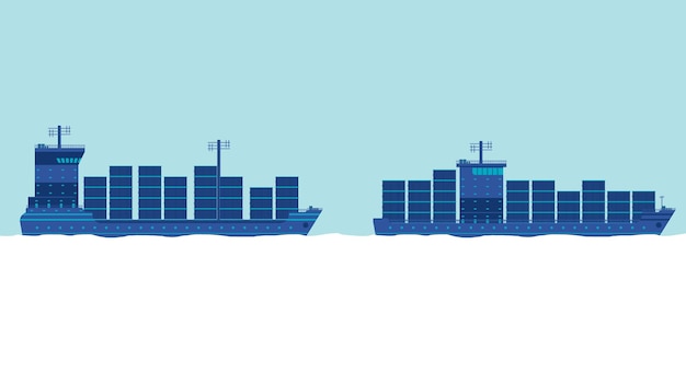 Flat character side view shipping container cargo ship