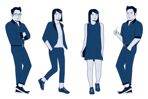 Flat characters dressed in casual yet style