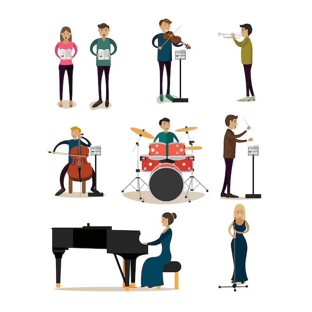 Vector flat characters set of symphony orchestra people