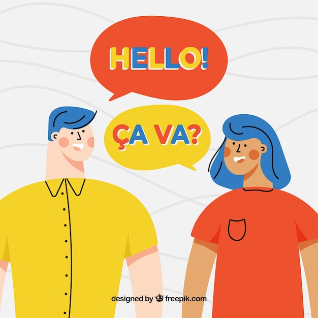 Vector flat characters speaking different languages