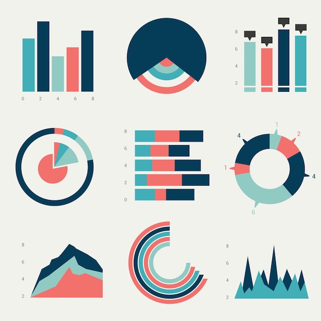 Vector flat charts graphs vector design