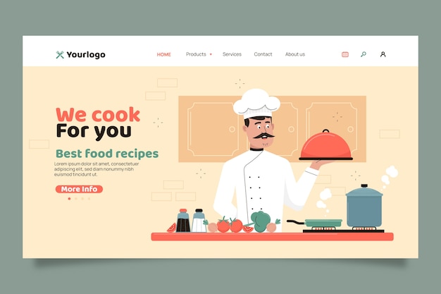 Vector flat chef horizontal landing page template