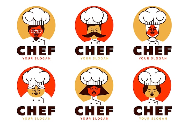 Vector flat chef logo collection