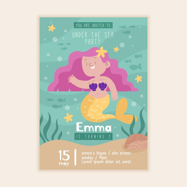 Vector flat children birthday invitation