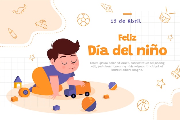 Vector flat children's day background in spanish