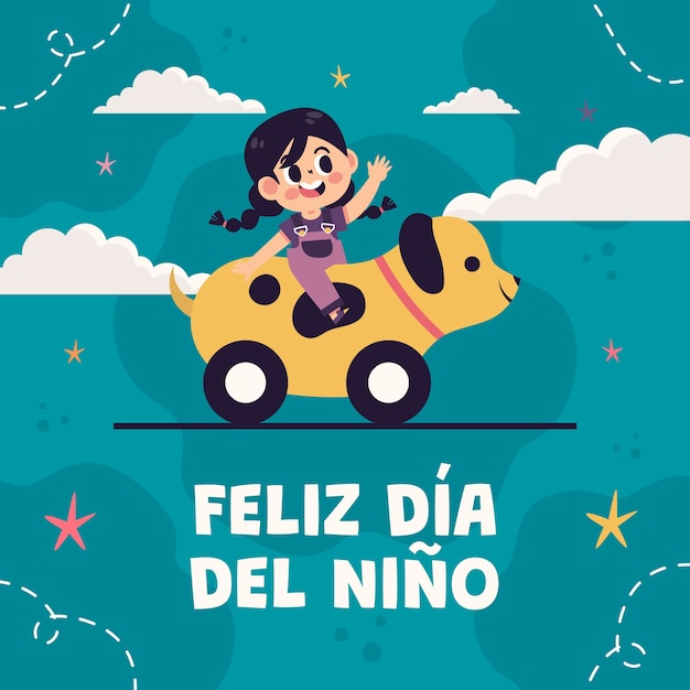 Vector flat children's day illustration in spanish