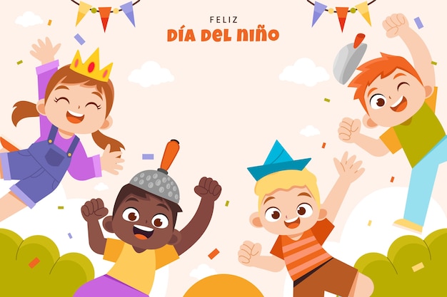 スペイン語の背景に平らな子供の日