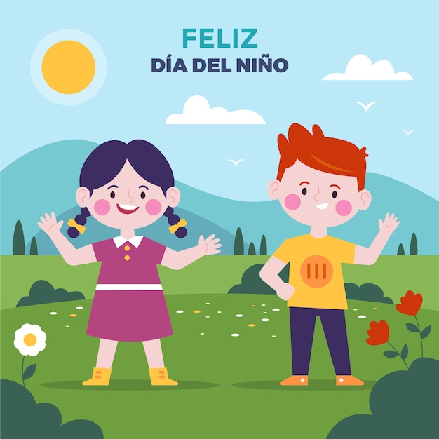 Flat children's day in spanish illustration